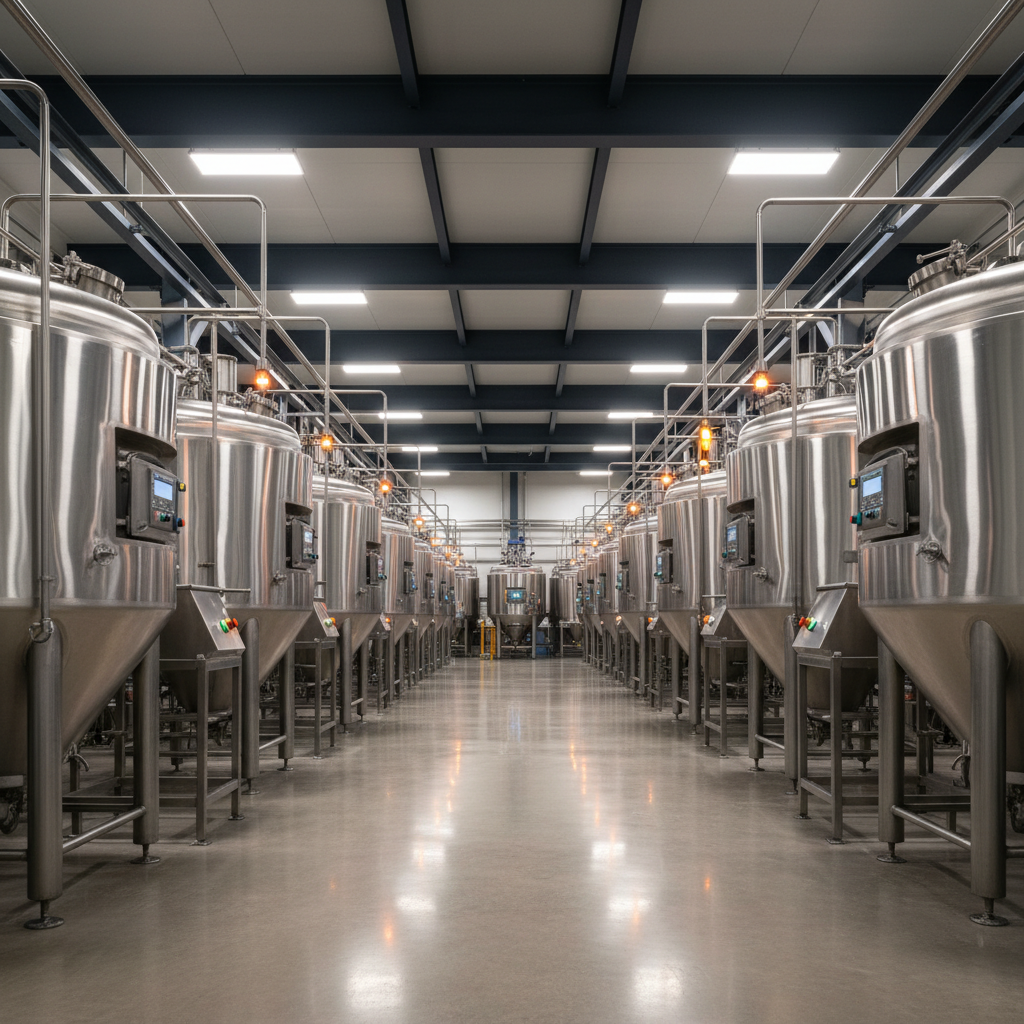 Stainless steel processing equipment in a bright food production facility